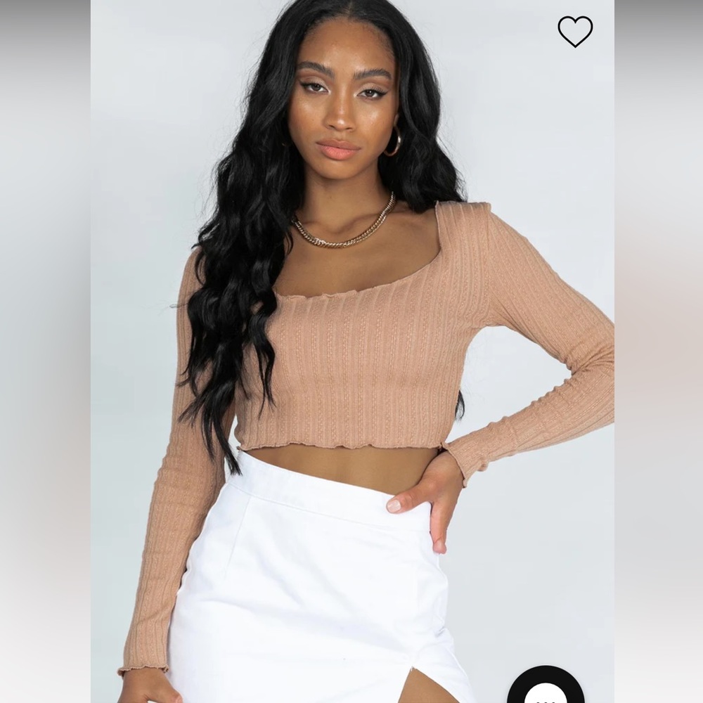 SOLD Princess Polly Long Sleeve Beige Crop Top